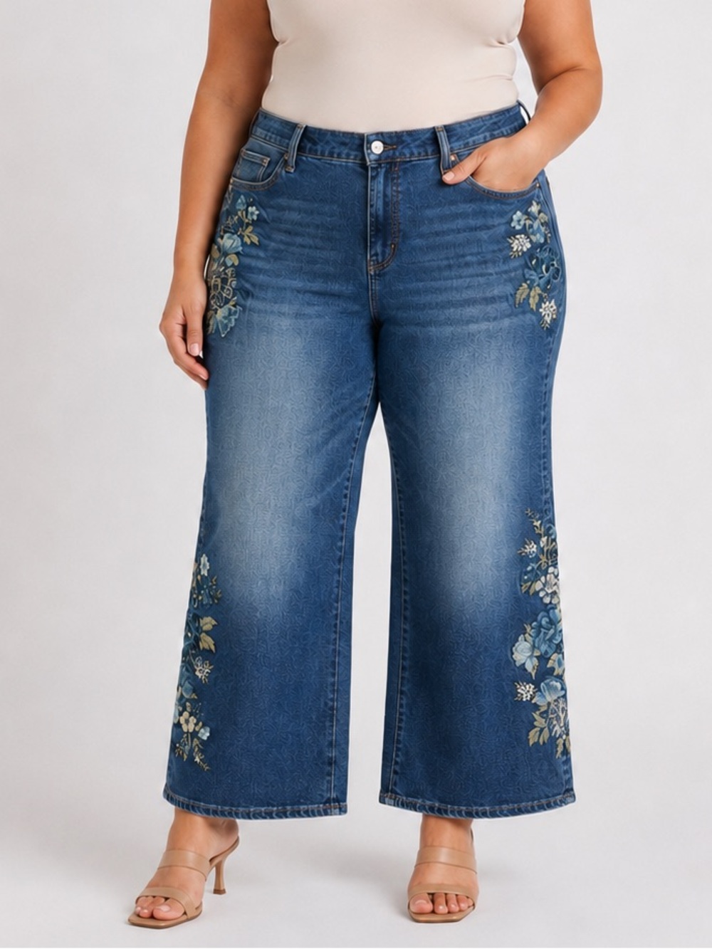 Driftwood Charlee Jeans size 16 Plus Size Wide Leg Floral Embroidered Denim NWT